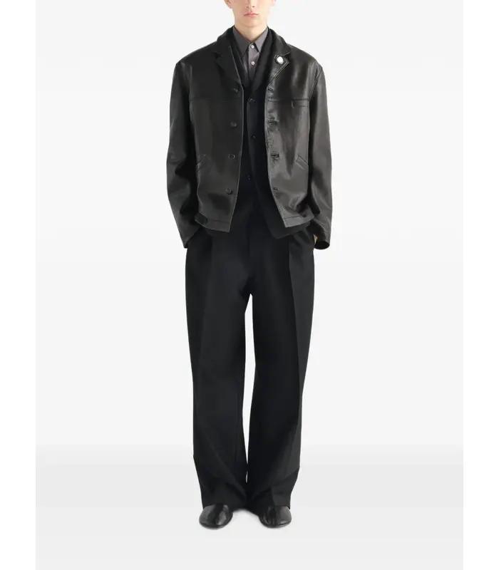 LEATHER SINGLE BREASTED JACKET BLACK