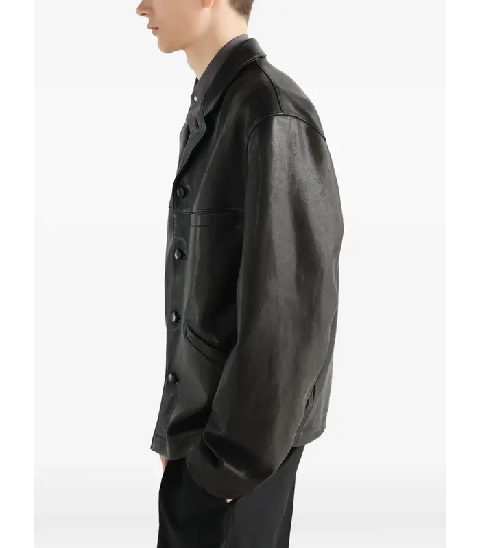 LEATHER SINGLE BREASTED JACKET BLACK