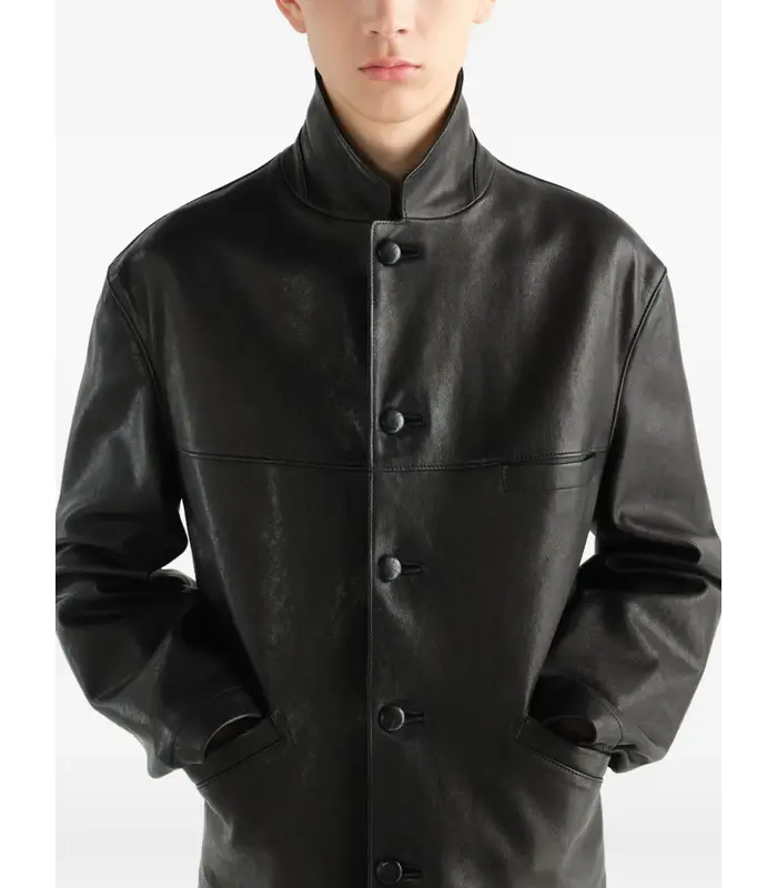 LEATHER SINGLE BREASTED JACKET BLACK