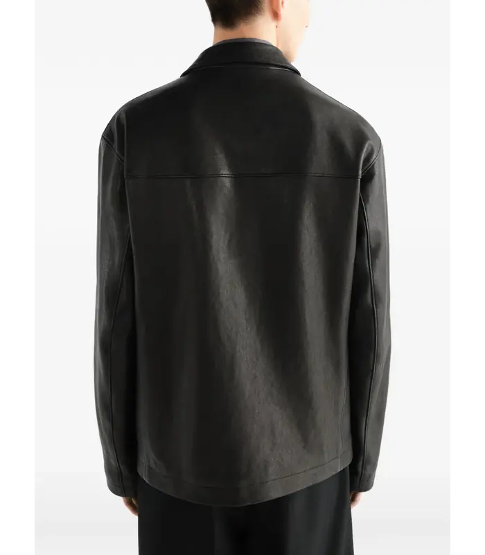 LEATHER SINGLE BREASTED JACKET BLACK