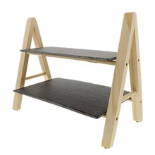 Cosy & Trendy Etagère 2 lagen leisteen – Dennenhout staander 32X27X18CM 1988059