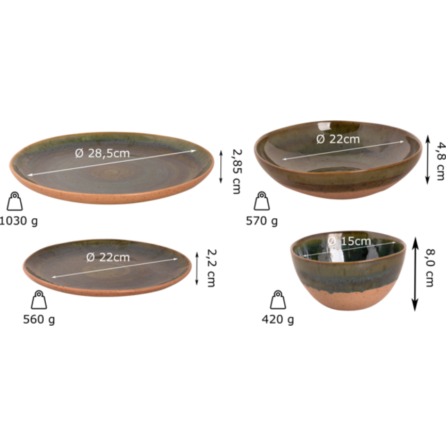 Serviesset Palmer Wisteria 24 delig (6 personen) Groen Beige Stoneware