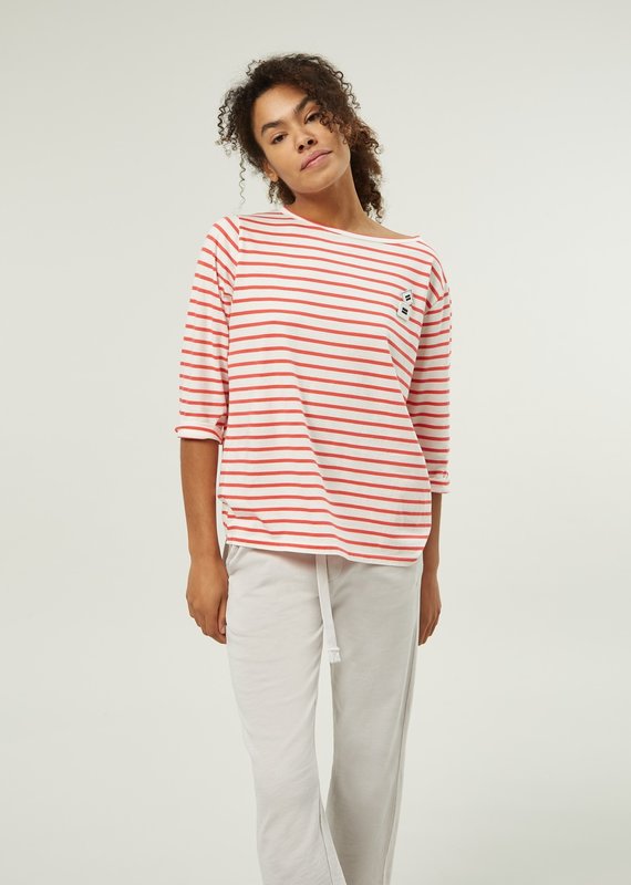 10Days 20-778-3202 longsleeve tee stripe ecru/coral red 10Days