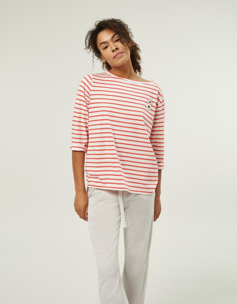 10Days 20-778-3202 longsleeve tee stripe ecru/coral red 10Days