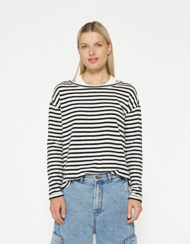 10Days 20-774-4201 longsleeve tee linen stripes ecru/black 10Days