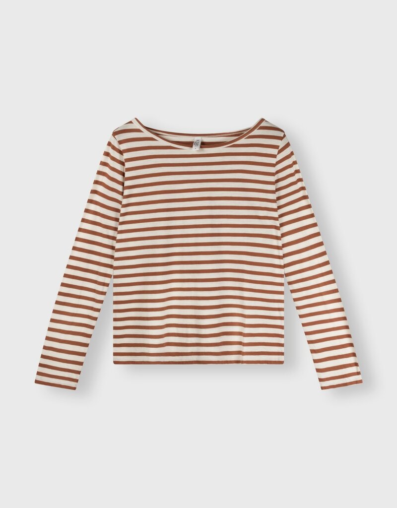 10Days 20-771-4201 longsleeve tee stripes ecru/saddle brown 10Days