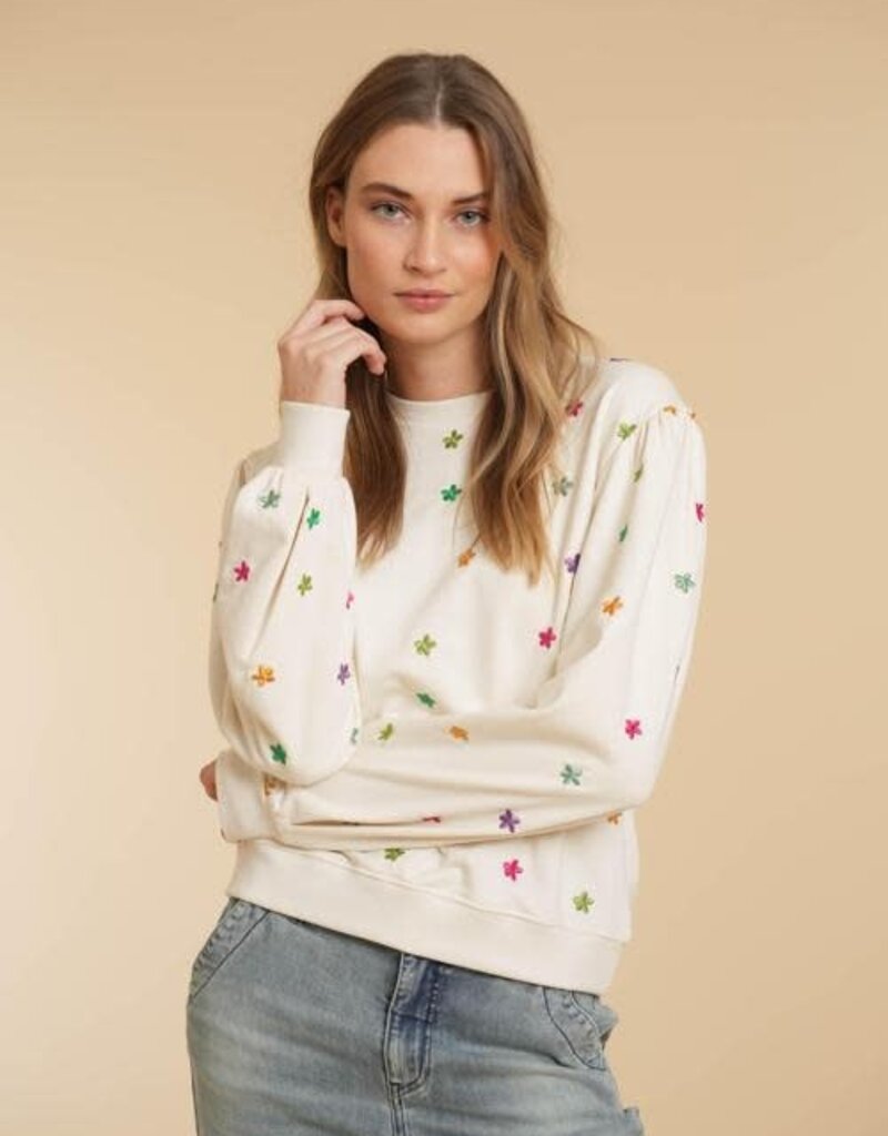 Geisha 42090-21 Sweater with embroided flowers sand/multi Geisha