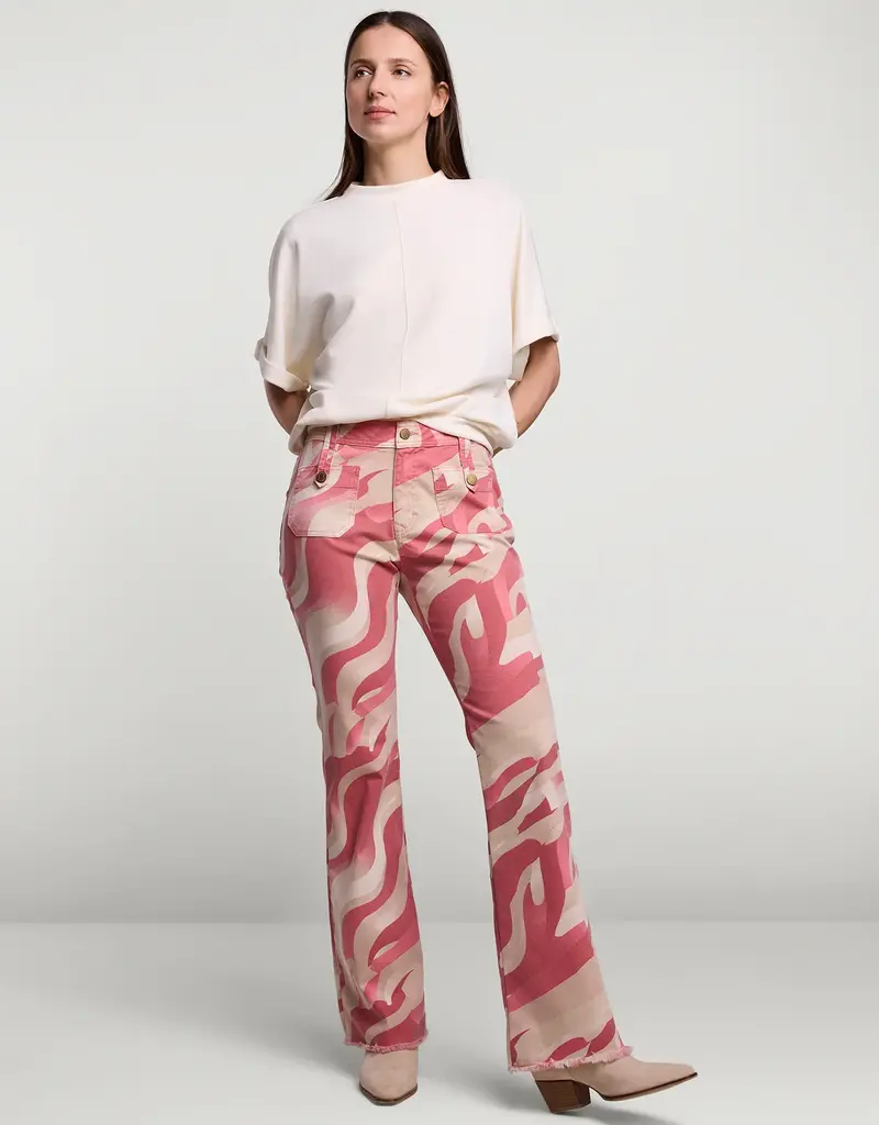 Summum Woman 4s2589-11999 Flared pants fancy printed twill  Bright Coral Summum