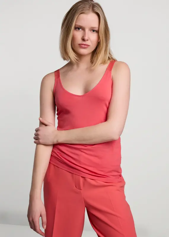 Summum Woman 3s4760-30366 Singlet reversible cotton elastane basics  Bright Coral Summum