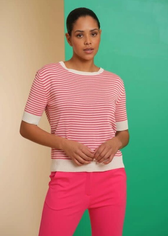 Geisha 44061-70 Pullover stripe short sleeve off-white/raspberry Geisha