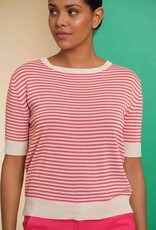 Geisha 44061-70 Pullover stripe short sleeve off-white/raspberry Geisha