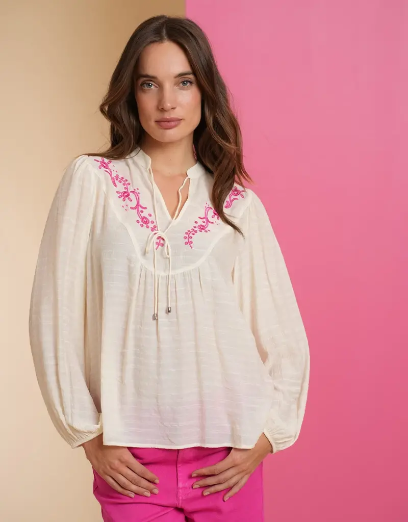 Geisha 43082-14 Blouse embroidery off-white/fuchsia Geisha