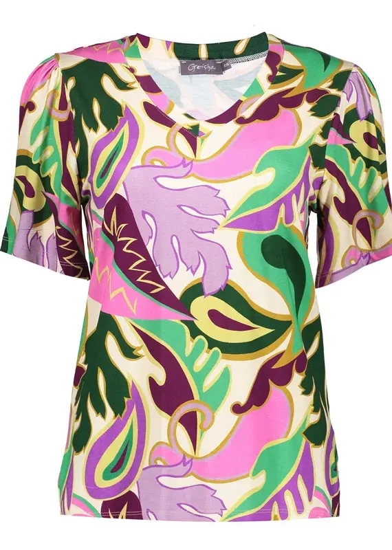 Geisha 42051-60 JAZZ T-shirt v-neck aop lilac/green Geisha