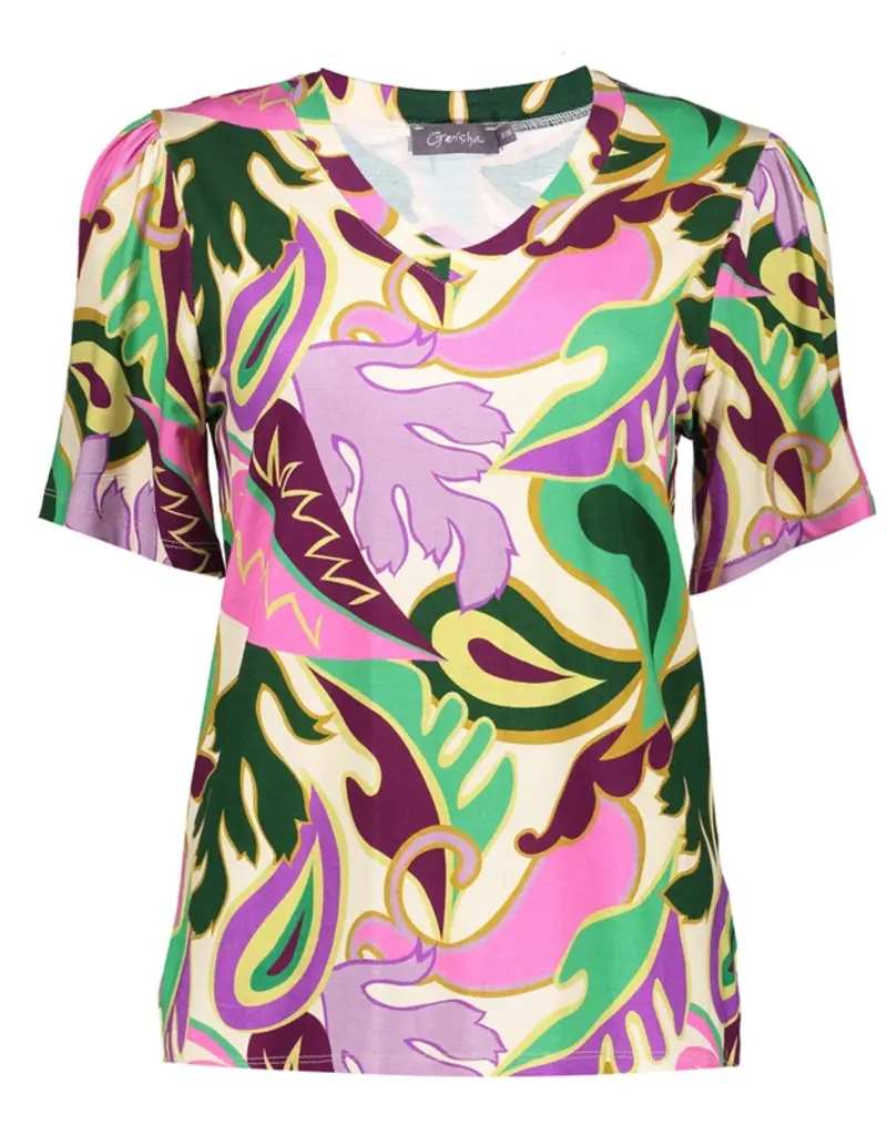 Geisha 42051-60 JAZZ T-shirt v-neck aop lilac/green Geisha