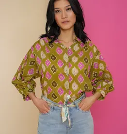 Geisha 43370-21 Blouse ikat print olive/pink Geisha