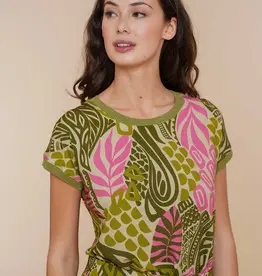 Geisha 42342-60 SARAH T-shirt AOP fancy rib forest green/pink Geisha