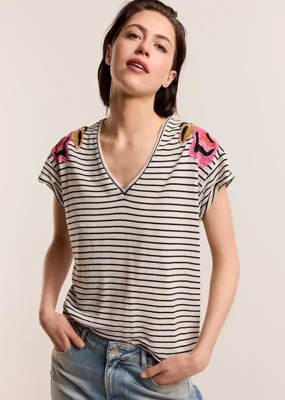 Summum Woman 3s4982-30602 T-shirt Stripe Tee Embroidered  Multicolour Summum