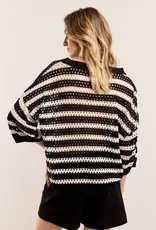 Summum Woman 7s5837-7993 Round neck sweater cotton ajour stripe knit  Black Summum