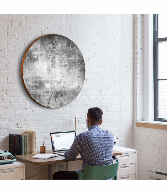 Round acoustic picture "Concrete look" -in an elegant aluminum frame