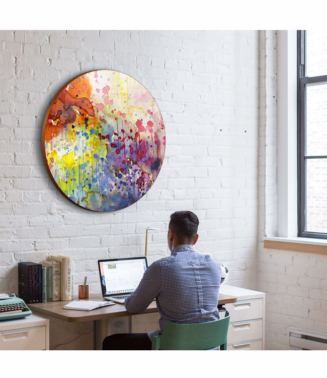 Round acoustic picture "Colour splashes" - in an elegant aluminum frame