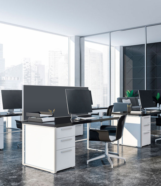 Acoustic table partition "dark grey" 424 EC - in an elegant aluminum frame