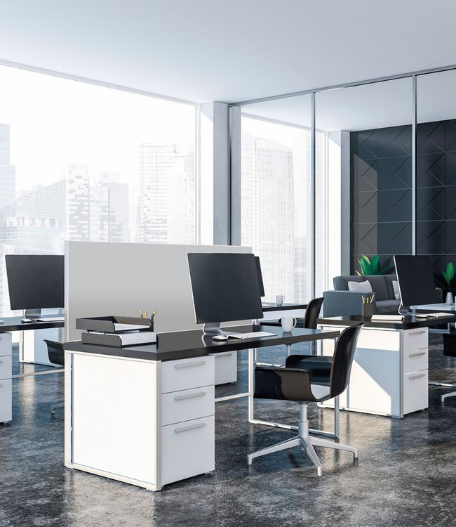 Acoustic table partition "light grey" 420 EC - in an elegant aluminum frame