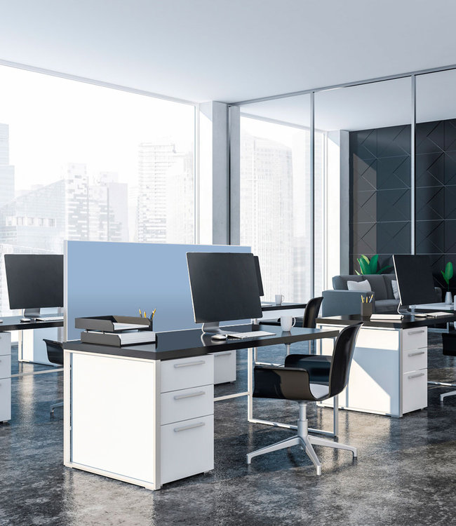 Acoustic table partition "blue" 644 EC - in an elegant aluminum frame