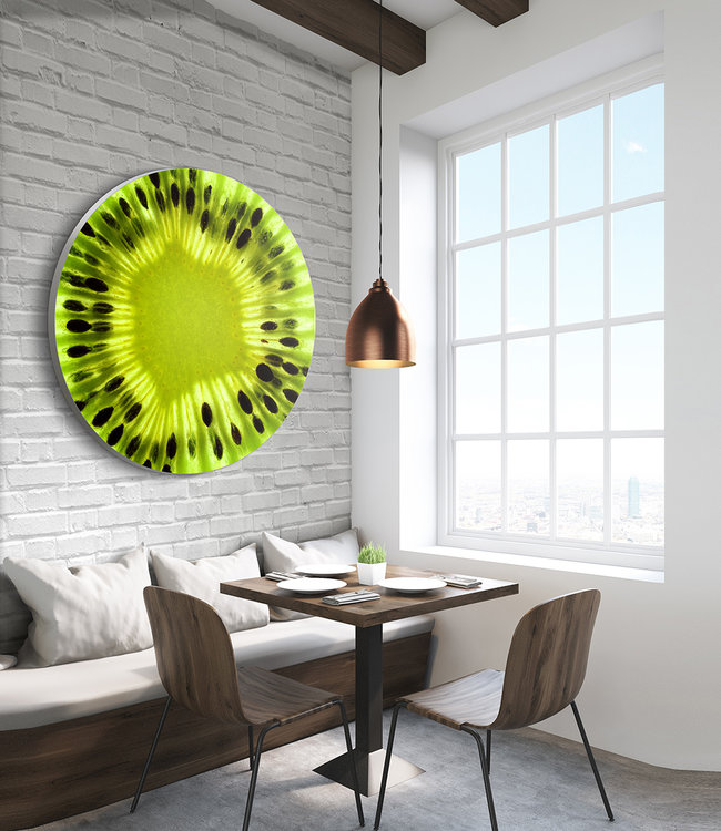 Round acoustic picture "Kiwi" - in an elegant aluminum frame