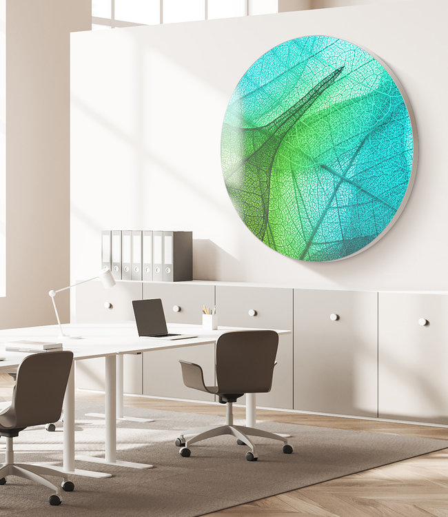 Round acoustic picture "Leaves Texture" - in an elegant aluminum frame