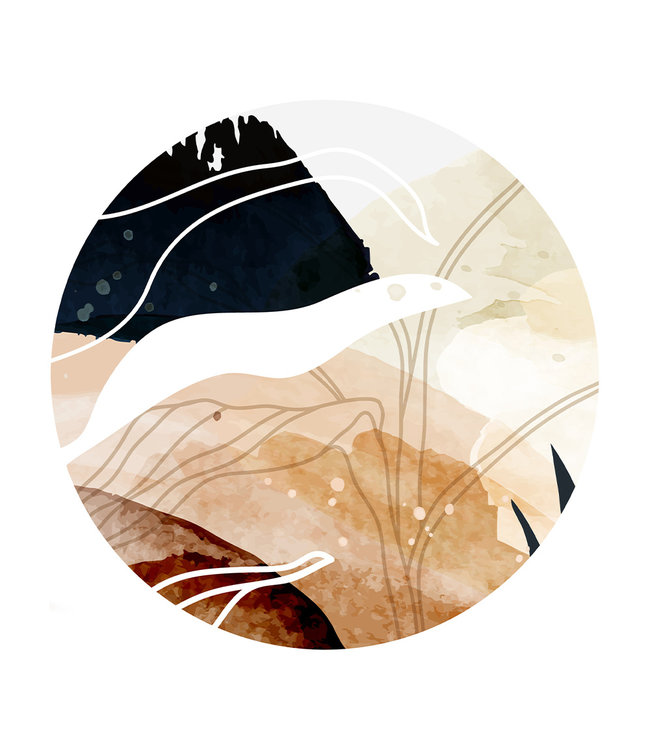 Rundes  Akustikbild "Watercolor plants" in einem eleganten Aluminiumrahmen