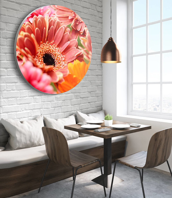 Round acoustic picture "Keimblumen" - in an elegant aluminum frame