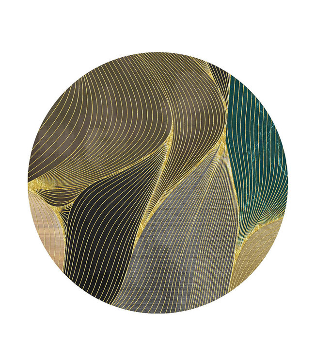 Rundt akustisk bilde "Mural Art Golden"- i en elegant aluminiumsramme
