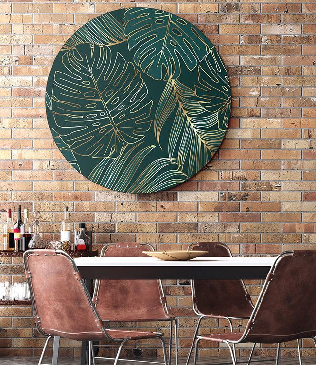 Round acoustic picture "Golden  leaf"- in an elegant aluminum frame