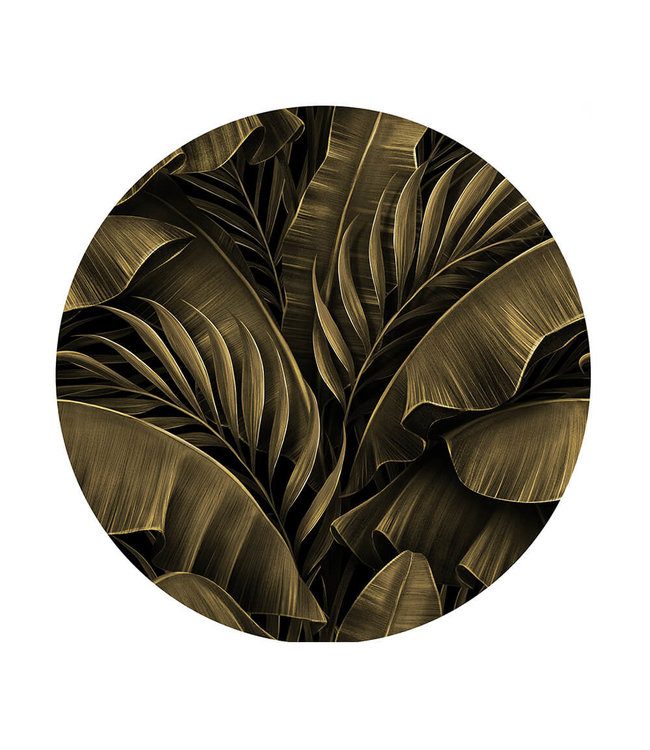 Rundes  Akustikbild "Golden banana leaves"- in einem eleganten Aluminiumrahmen