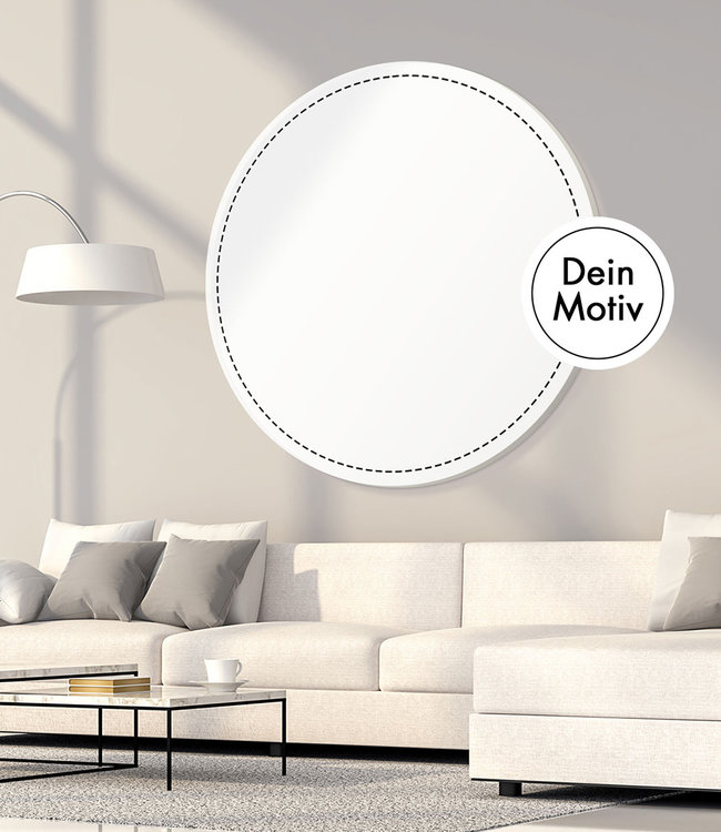 Round acoustic picture with individual motive - in an elegant aluminum frame