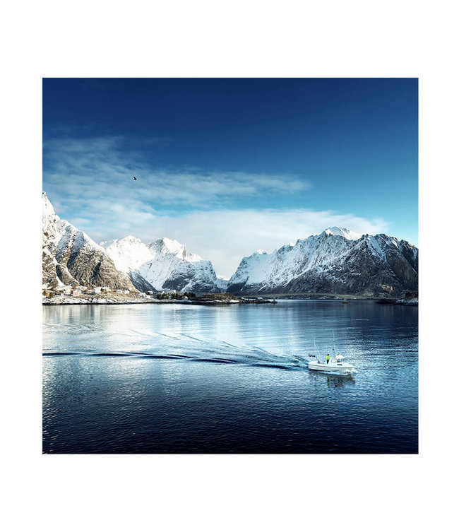 Acoustic picture "Snow mountains norway"- in an elegant aluminum frame