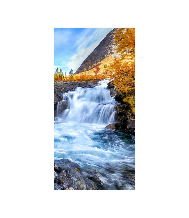 Akustisk bilde "Autumn landscape waterfall" - i en elegant aluminiumsramme
