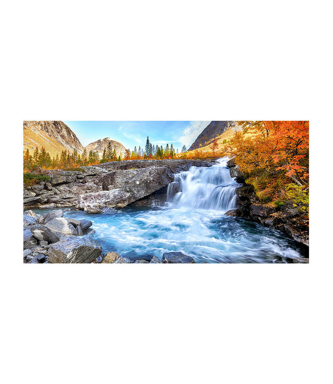 Acoustic picture "Autumn landscape waterfall" - in an elegant aluminum frame