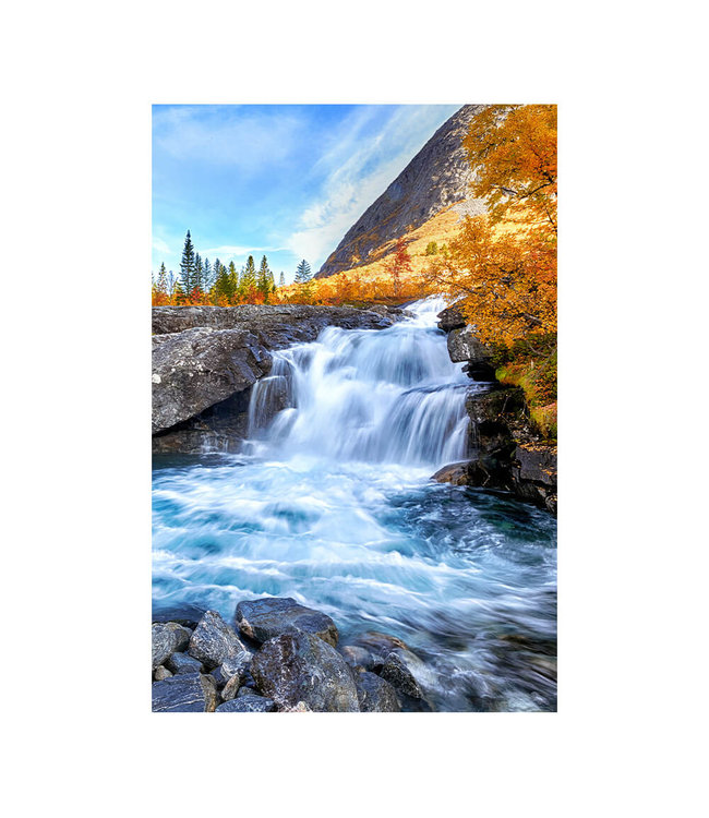 Acoustic picture "Autumn landscape waterfall" - in an elegant aluminum frame