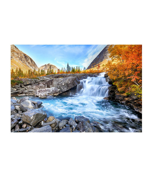 Acoustic picture "Autumn landscape waterfall" - in an elegant aluminum frame