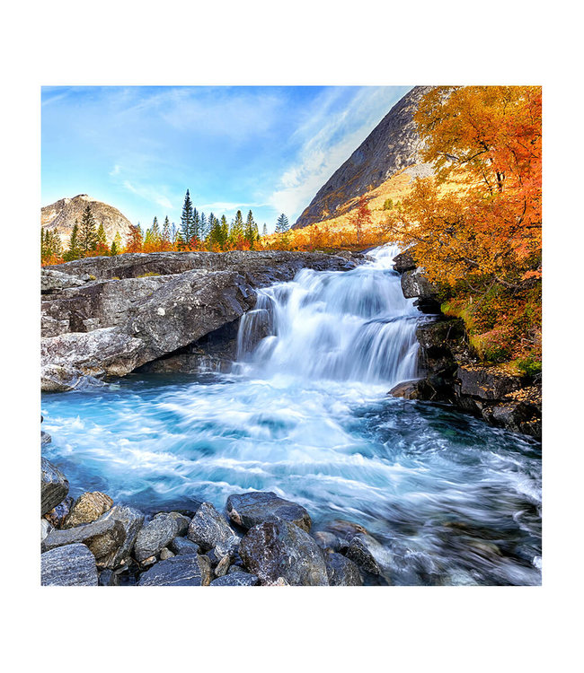 Akustisk bilde "Autumn landscape waterfall" - i en elegant aluminiumsramme