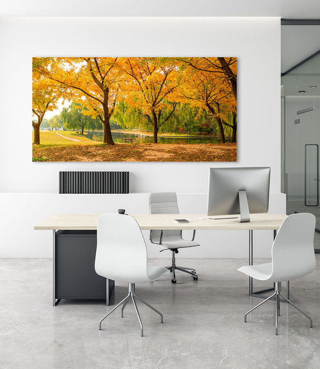 Acoustic picture "Autumn ginkgo trees" - in an elegant aluminum frame