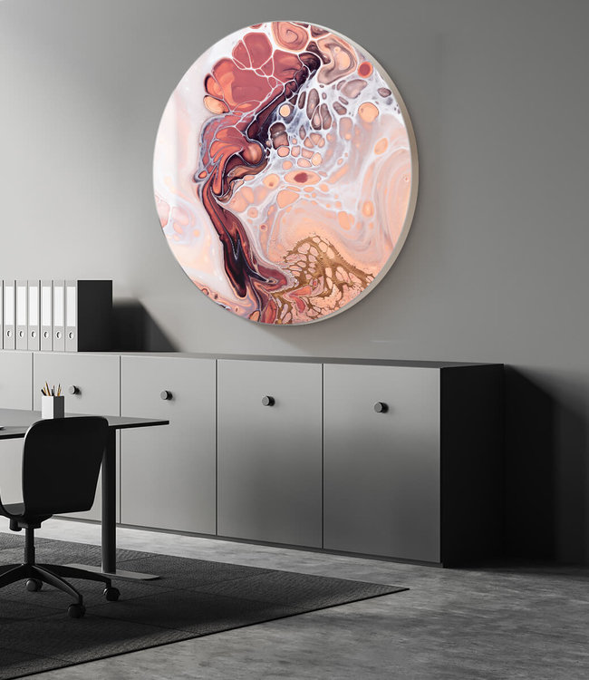 Round acoustic picture "Peach Waves"- in an elegant aluminum frame