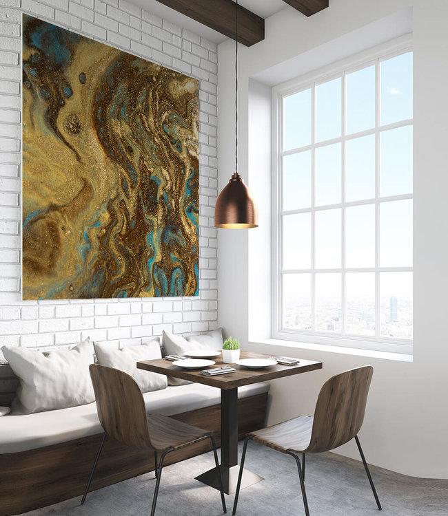 Acoustic picture "Golden Marble Design"- in an elegant aluminum frame