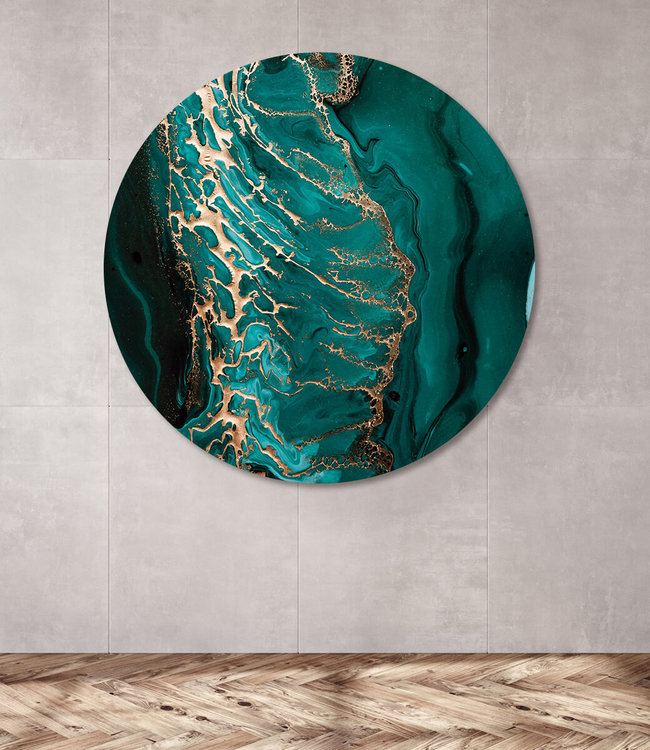 Rundes  Akustikbild "Dark green waves"-in einem eleganten Aluminiumrahmen