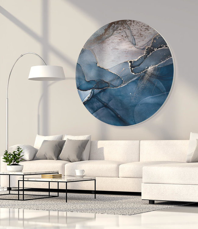 Rundt akustisk bild "Blue marble texure" - i en elegant aluminiumsramme