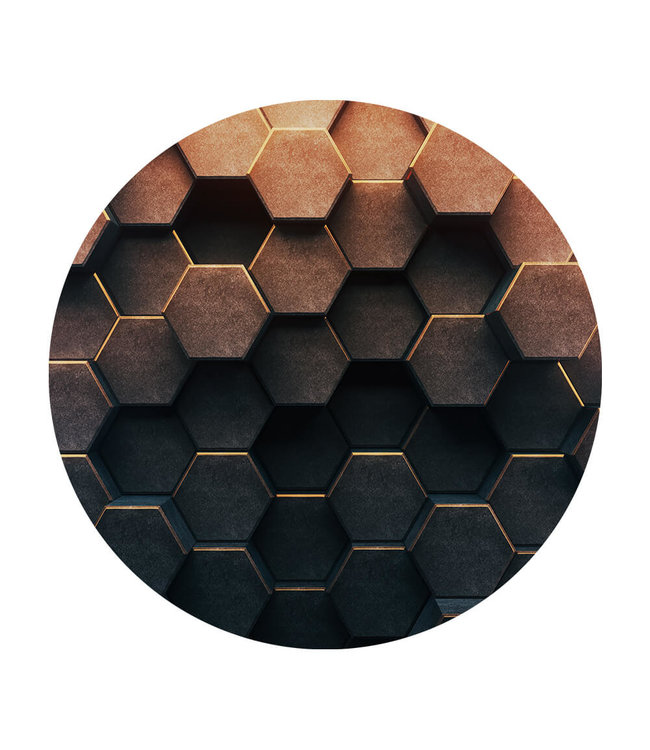Rundt akustisk bild  "Abstract honeycomb" - i en elegant aluminiumsramme