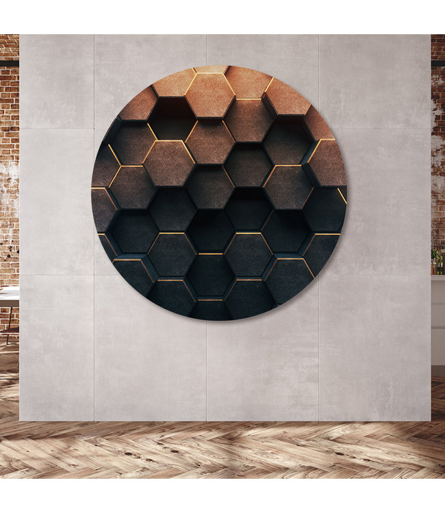 Rundt akustisk bild  "Abstract honeycomb" - i en elegant aluminiumsramme