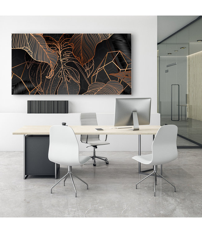 Acoustic picture "Copper palm leaves" - in an elegant aluminum frame