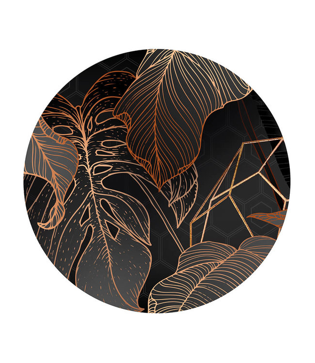 Rundt akustisk bild  "Copper palm leaves" - i en elegant aluminiumsramme